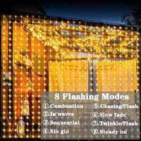 Outdoor LED Solar Powered Curtain Lamp 8 Modes Fairy Copper Wire String Light for Christmas Home Garden Wedding Party Decoration