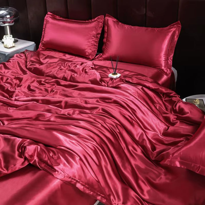 Indulge in Luxury: Ice Silk Satin Bedding Set with Pillowcases for a Dreamy Sleep Experience
