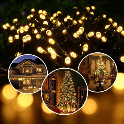 Solar Powered LED String Lights for Outdoor Christmas Garden Patio Balcony 8 Lighting Modes Waterproof Flickering Effect Light