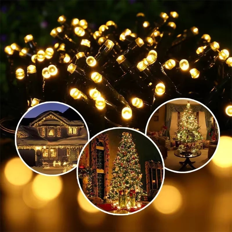 Solar Powered LED String Lights for Outdoor Christmas Garden Patio Balcony 8 Lighting Modes Waterproof Flickering Effect Light