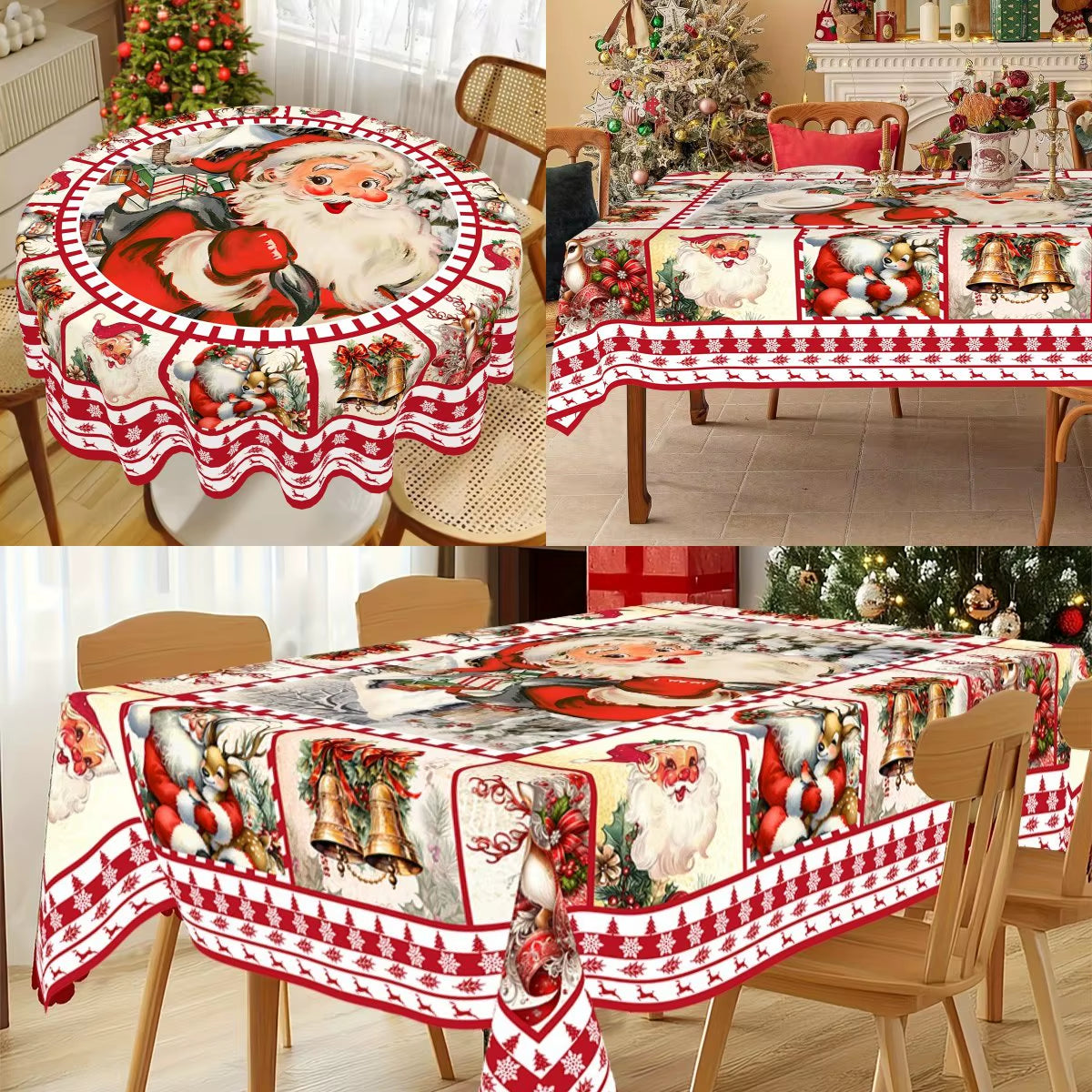 Christmas Tablecloth Santa Elk Table Cover Christmas Party Table Decorations for Home 2025 Navidad Notal Noel Xmas Ornaments