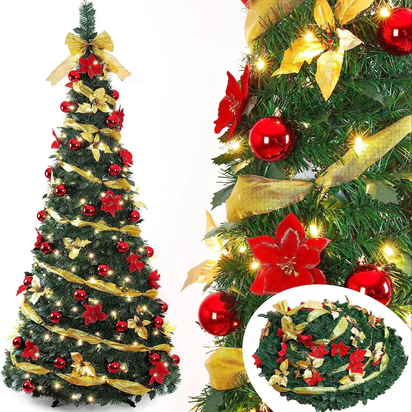 Elevate Your Holiday Spirit with Our 6ft Foldable Pre-Decorated Christmas Tree - Customizable, Portable, and Safety Certified!