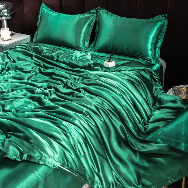 Indulge in Luxury: Ice Silk Satin Bedding Set with Pillowcases for a Dreamy Sleep Experience
