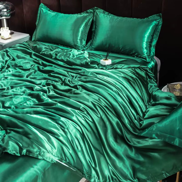 Indulge in Luxury: Ice Silk Satin Bedding Set with Pillowcases for a Dreamy Sleep Experience