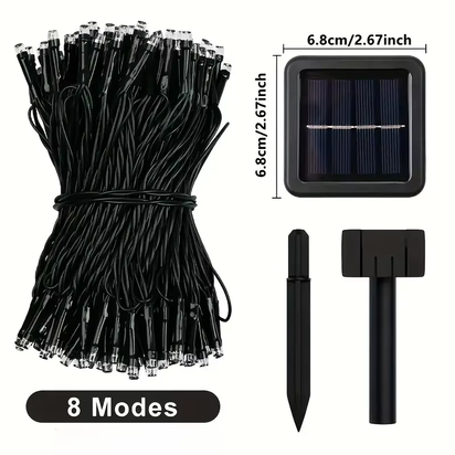 Solar Powered LED String Lights for Outdoor Christmas Garden Patio Balcony 8 Lighting Modes Waterproof Flickering Effect Light