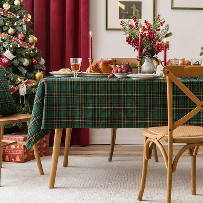 Christmas Tablecloth Green Plaid Snowflake Cotton Linen Rectangular Table Cover Navidad Noel New Year Gifts Dining Table Decor