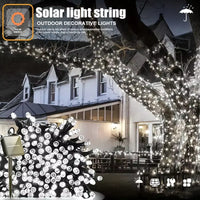 Solar Powered LED String Lights for Outdoor Christmas Garden Patio Balcony 8 Lighting Modes Waterproof Flickering Effect Light