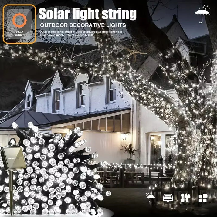 Solar Powered LED String Lights for Outdoor Christmas Garden Patio Balcony 8 Lighting Modes Waterproof Flickering Effect Light