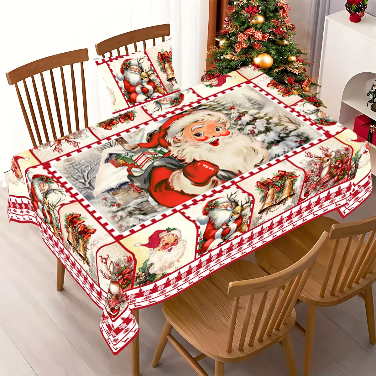 Christmas Tablecloth Santa Elk Table Cover Christmas Party Table Decorations for Home 2025 Navidad Notal Noel Xmas Ornaments