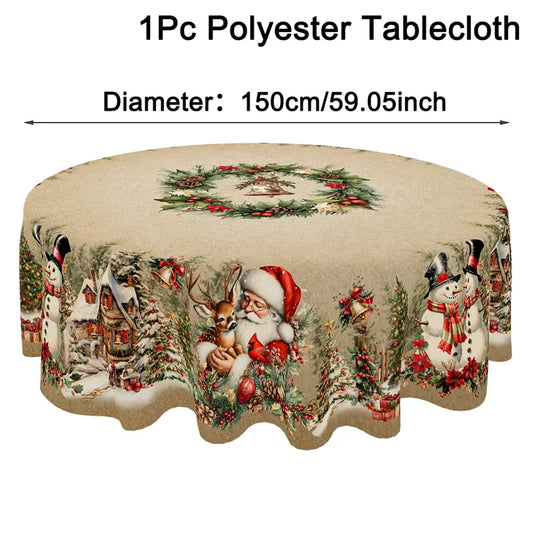 Vintage Christmas Tablecloth Santa Snowman Table Cover Christmas Decorations for Home 2025 Xmas Gifts Navidad Noel New Year 2026