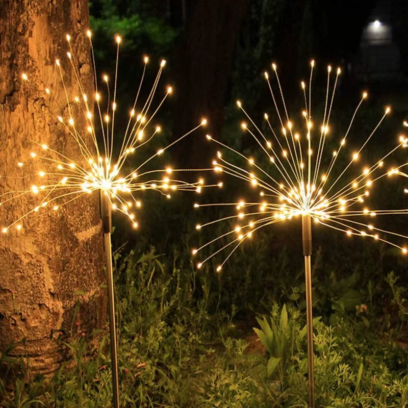 Outdoor LED Solar Fireworks Lights 90/120/150 Leds Waterproof String Fairy Light for Garden Home Christmas Decoration(1/2Pcs)