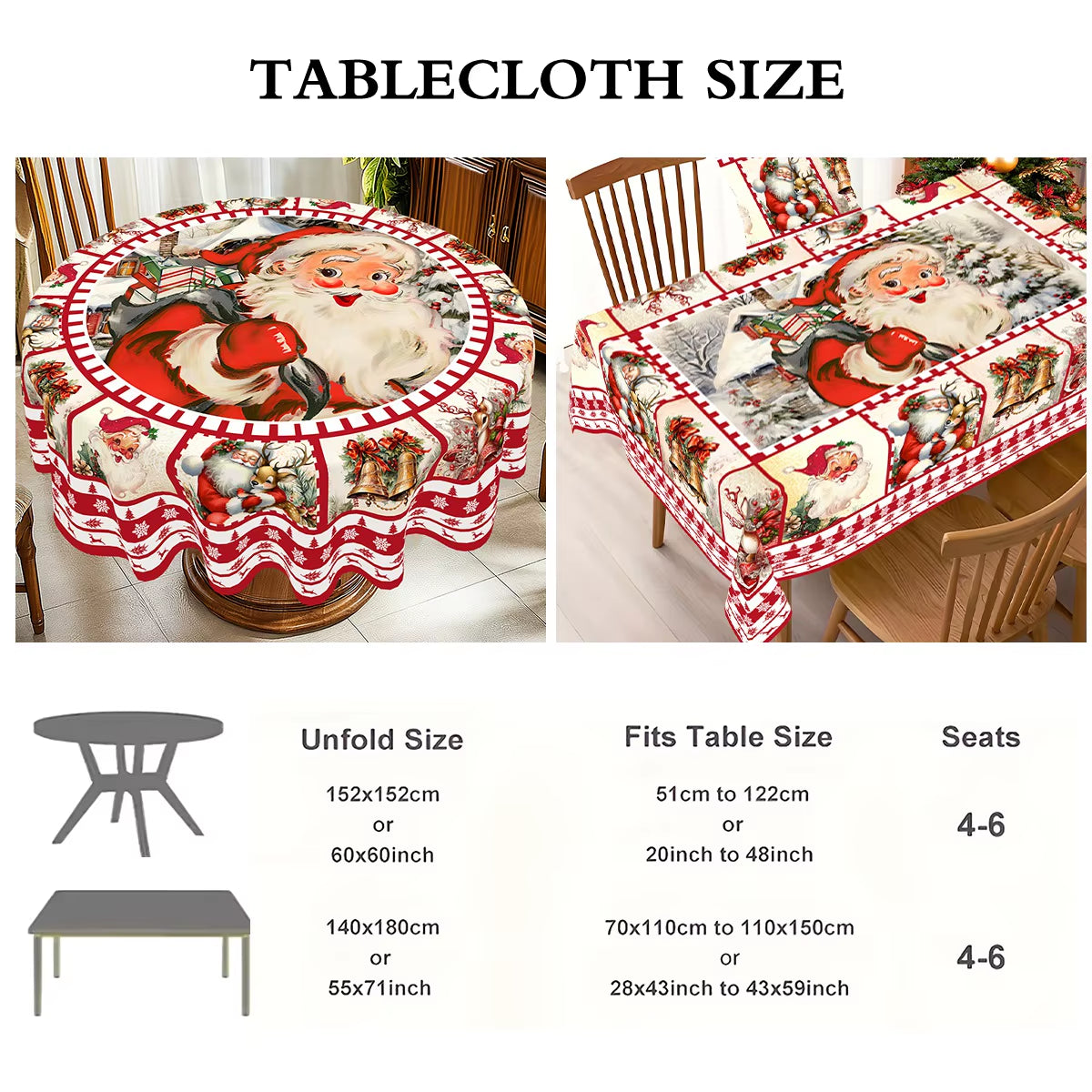 Christmas Tablecloth Santa Elk Table Cover Christmas Party Table Decorations for Home 2025 Navidad Notal Noel Xmas Ornaments