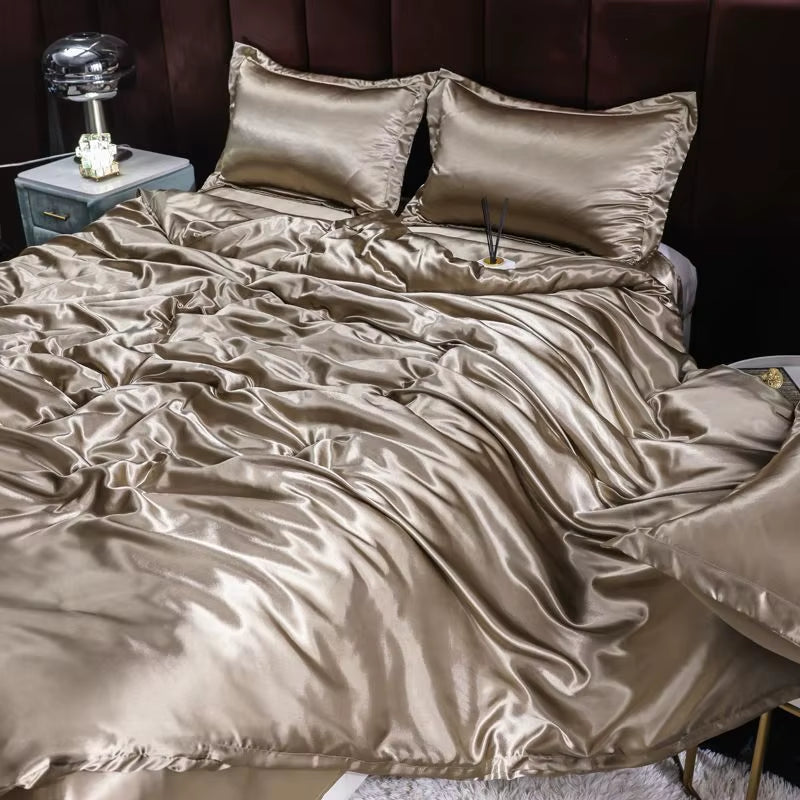 Indulge in Luxury: Ice Silk Satin Bedding Set with Pillowcases for a Dreamy Sleep Experience
