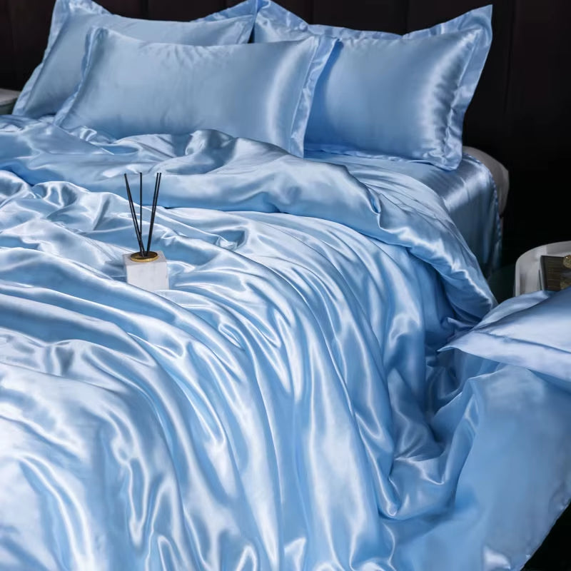 Indulge in Luxury: Ice Silk Satin Bedding Set with Pillowcases for a Dreamy Sleep Experience