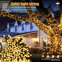 Solar Powered LED String Lights for Outdoor Christmas Garden Patio Balcony 8 Lighting Modes Waterproof Flickering Effect Light