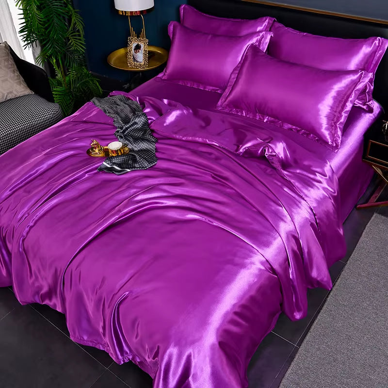 Indulge in Luxury: Ice Silk Satin Bedding Set with Pillowcases for a Dreamy Sleep Experience