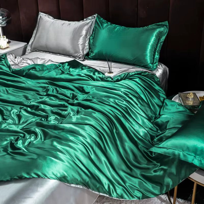 Indulge in Luxury: Ice Silk Satin Bedding Set with Pillowcases for a Dreamy Sleep Experience