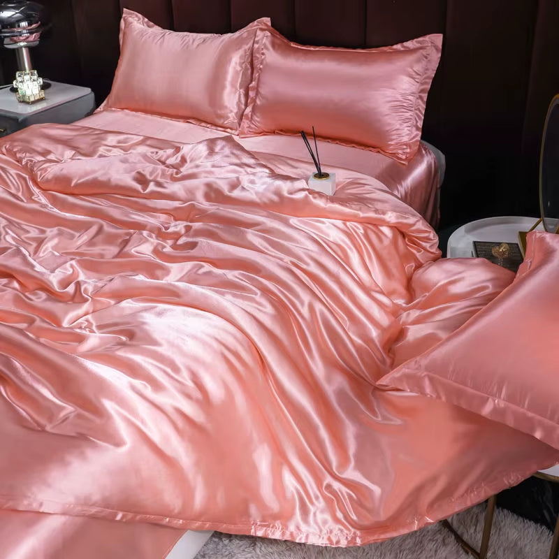 Indulge in Luxury: Ice Silk Satin Bedding Set with Pillowcases for a Dreamy Sleep Experience
