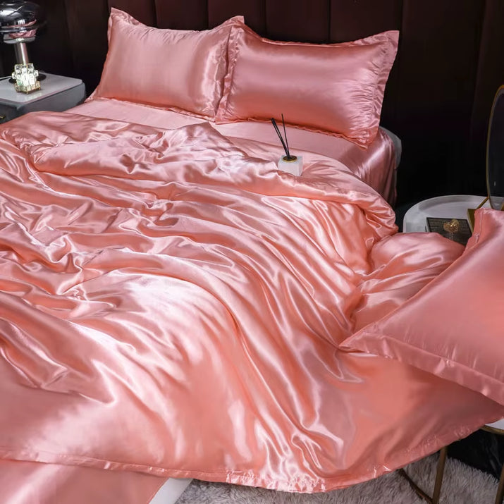 Indulge in Luxury: Ice Silk Satin Bedding Set with Pillowcases for a Dreamy Sleep Experience