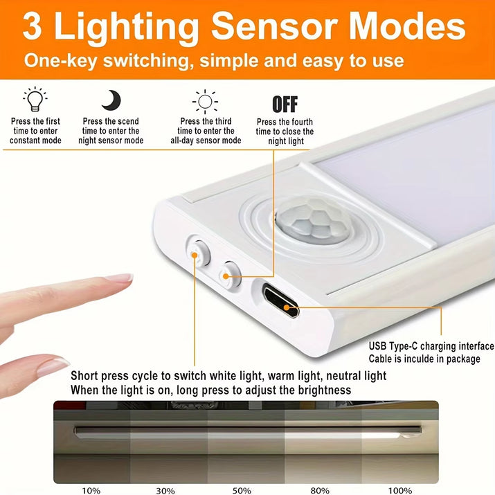 Illuminate Your Space with 1-4 PCS Wireless Rechargeable LED Motion Sensor Cabinet Lights - Perfect for Closets, Kitchens, Wardrobes, and Stairs!