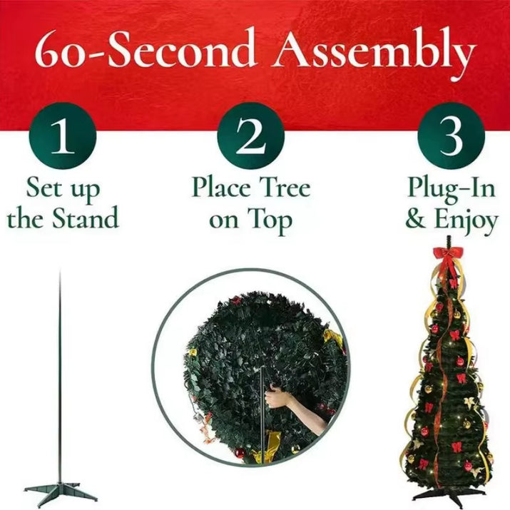 Elevate Your Holiday Spirit with Our 6ft Foldable Pre-Decorated Christmas Tree - Customizable, Portable, and Safety Certified!