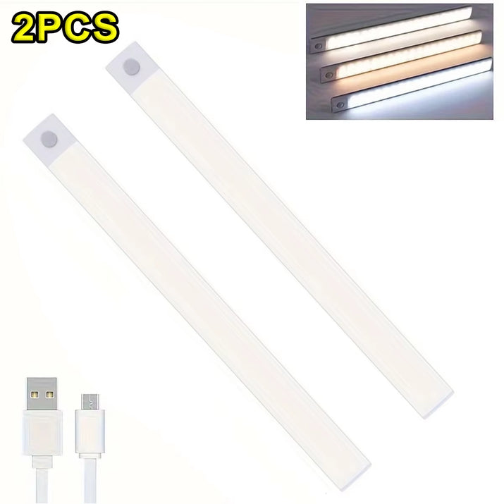 Illuminate Your Space with 1-4 PCS Wireless Rechargeable LED Motion Sensor Cabinet Lights - Perfect for Closets, Kitchens, Wardrobes, and Stairs!