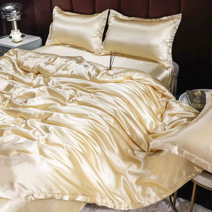 Indulge in Luxury: Ice Silk Satin Bedding Set with Pillowcases for a Dreamy Sleep Experience
