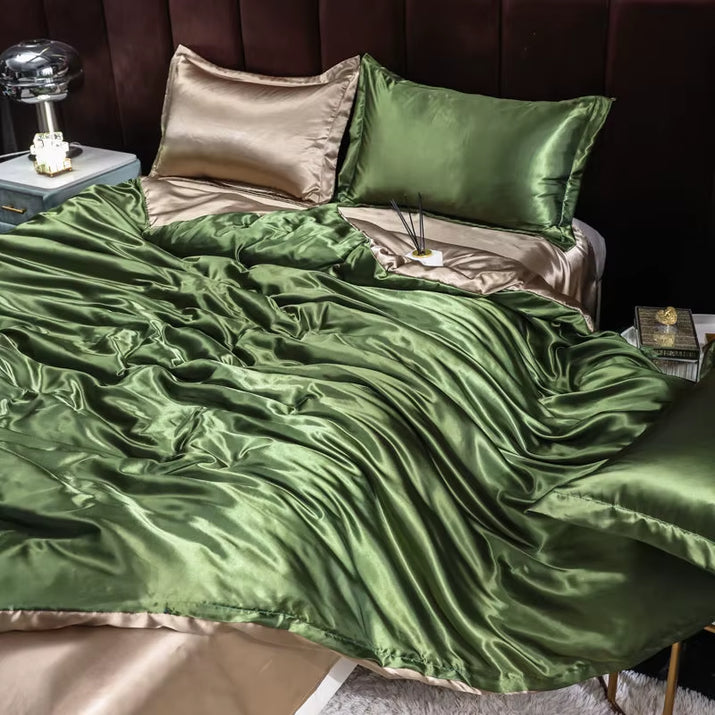 Indulge in Luxury: Ice Silk Satin Bedding Set with Pillowcases for a Dreamy Sleep Experience