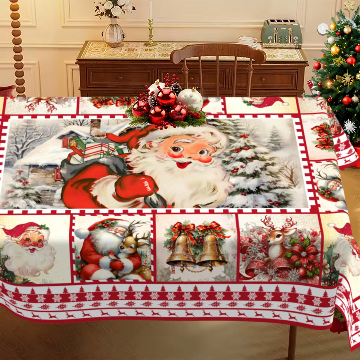 Christmas Tablecloth Santa Elk Table Cover Christmas Party Table Decorations for Home 2025 Navidad Notal Noel Xmas Ornaments