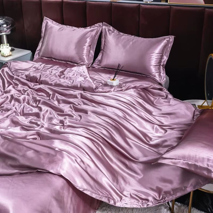 Indulge in Luxury: Ice Silk Satin Bedding Set with Pillowcases for a Dreamy Sleep Experience