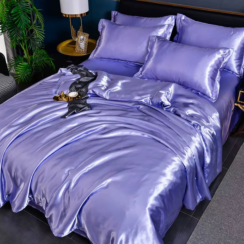 Indulge in Luxury: Ice Silk Satin Bedding Set with Pillowcases for a Dreamy Sleep Experience