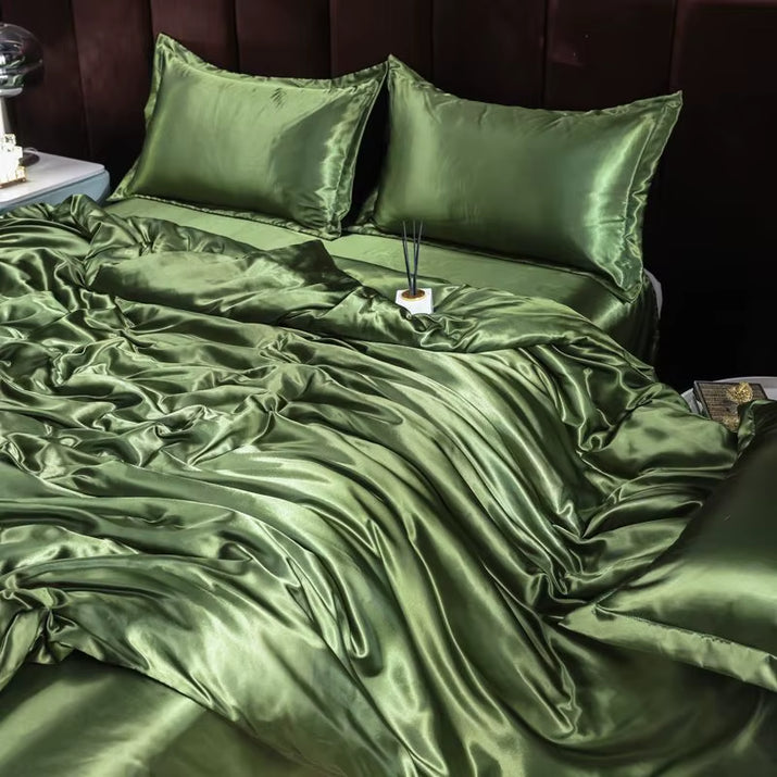 Indulge in Luxury: Ice Silk Satin Bedding Set with Pillowcases for a Dreamy Sleep Experience