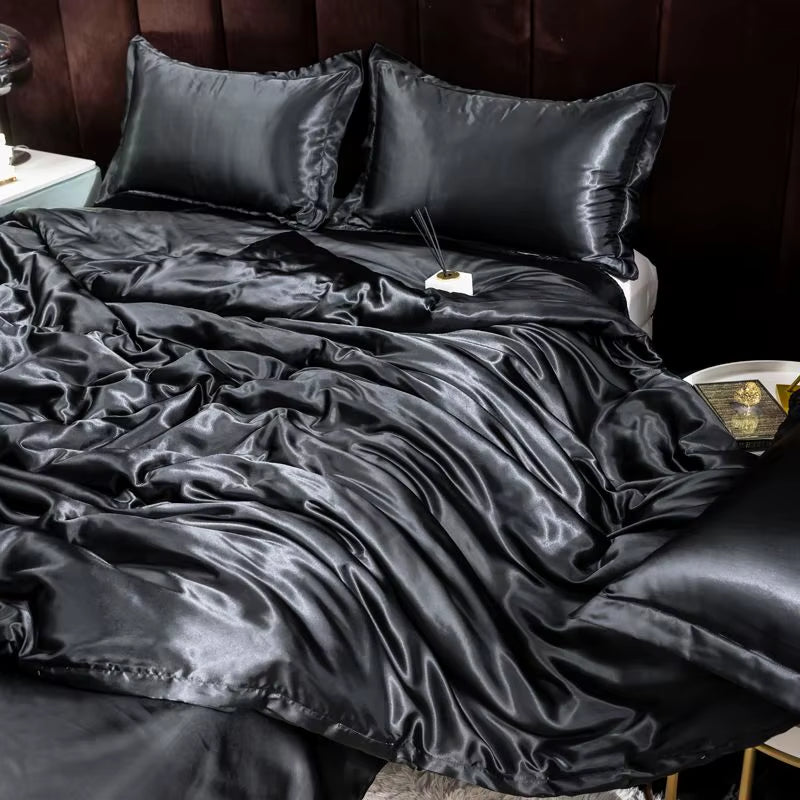 Indulge in Luxury: Ice Silk Satin Bedding Set with Pillowcases for a Dreamy Sleep Experience